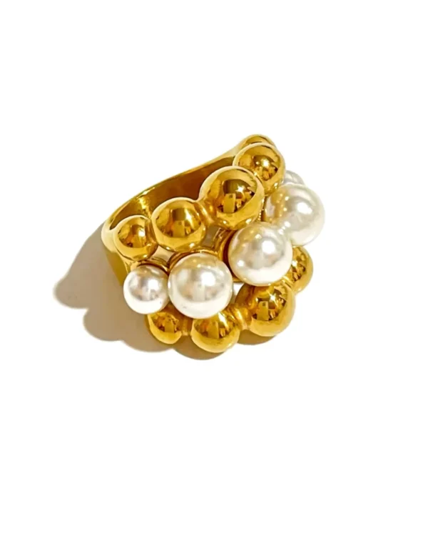 Anillo dorado perlas