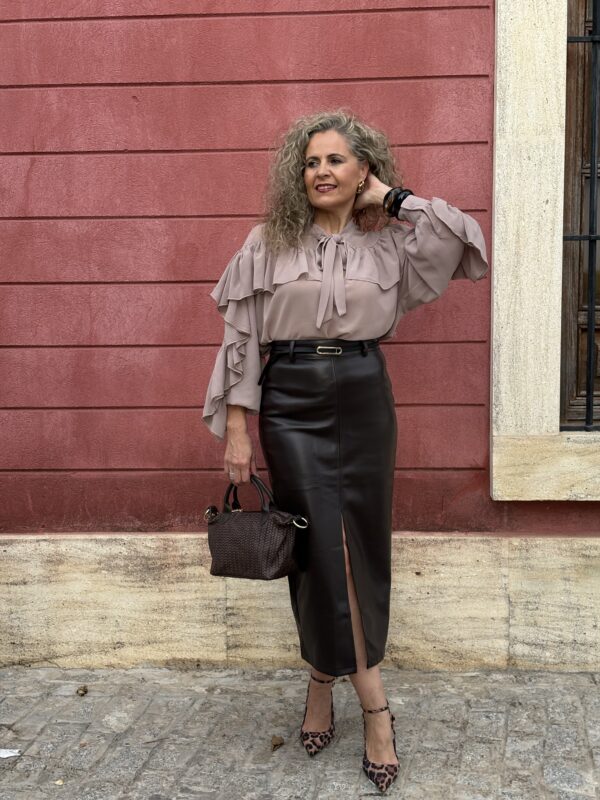 Falda polipiel Marrón - Imagen 3