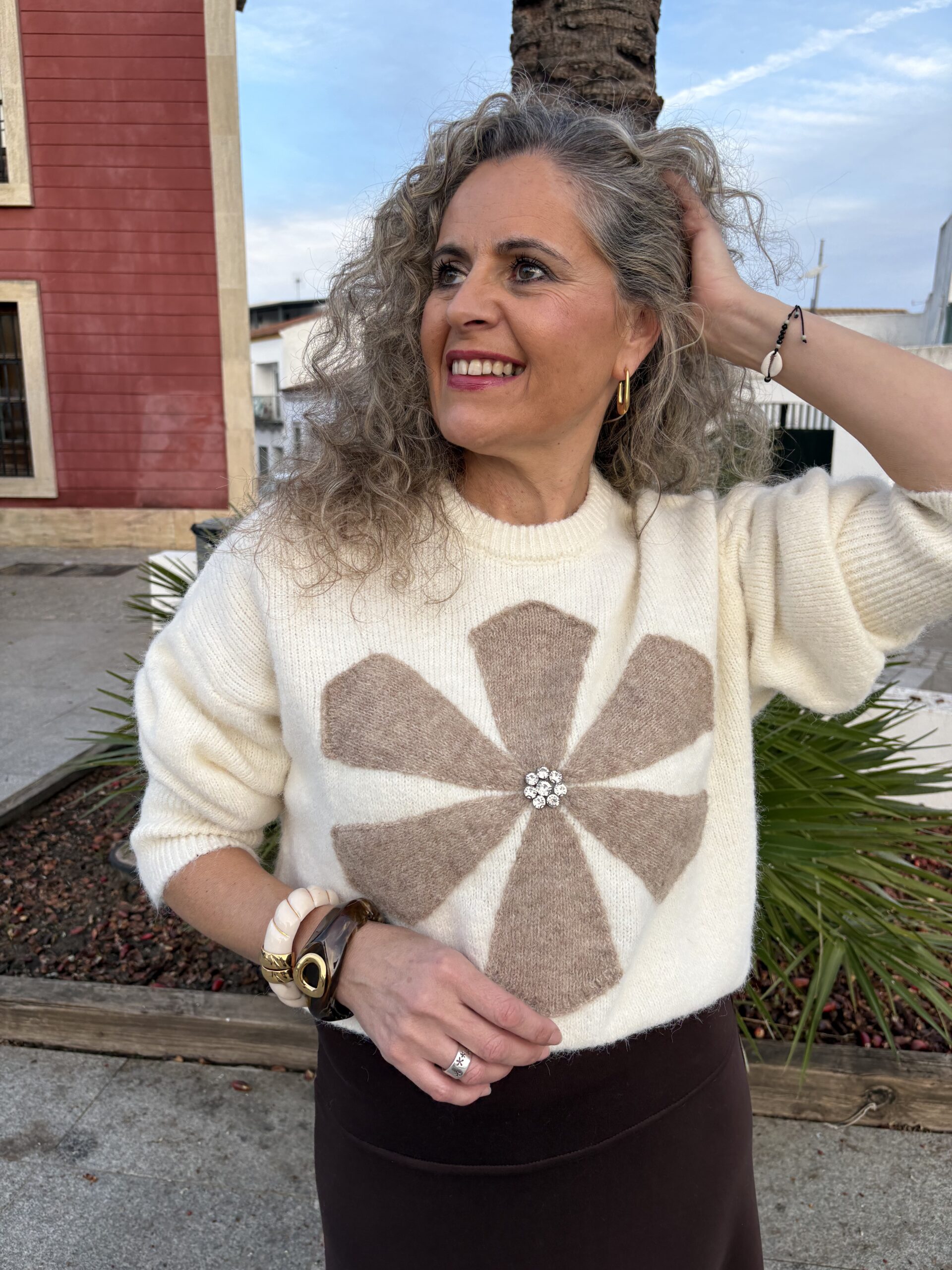 Jersey beige flor - Imagen 3